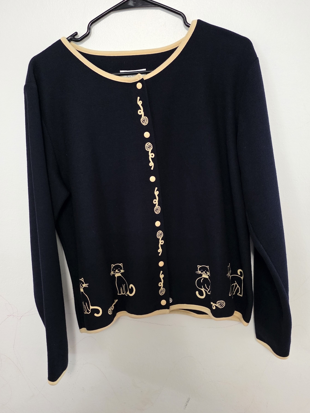 Christopher & Banks Blue Cardigan with Beige Cat Trim